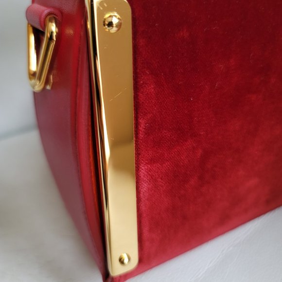 ❌️SOLD❌️ Alexander McQueen Box Velvet 16 Red Gold Leather Shoulder Bag Square - Picture 14 of 16